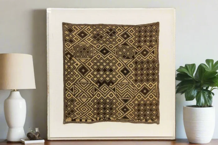 Antique Kuba People Framed Textile