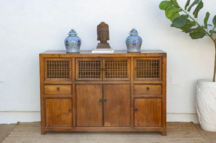 Antique Lattice Farmhouse Cabinet