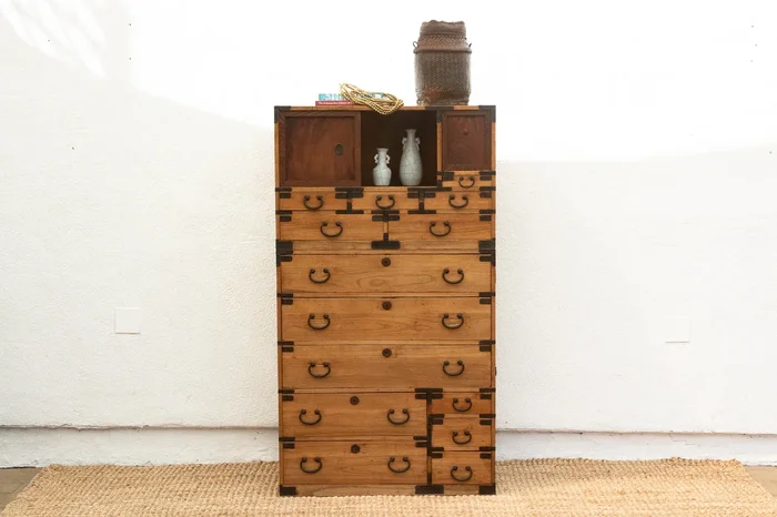 Antique Tall Japanese Sendai Isho Tansu Chest