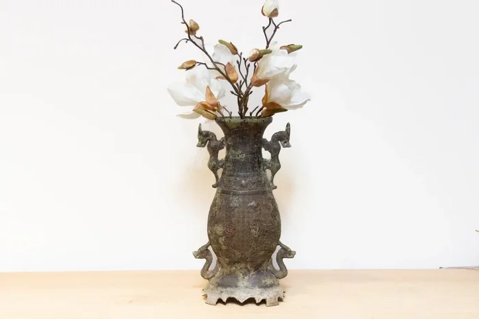 Antique Verdigris Chinese Bronze Vase