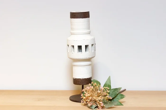 Antique White Wheel Hub Candle Holder