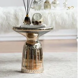 Antiqued Glass Round Display Stand Gold