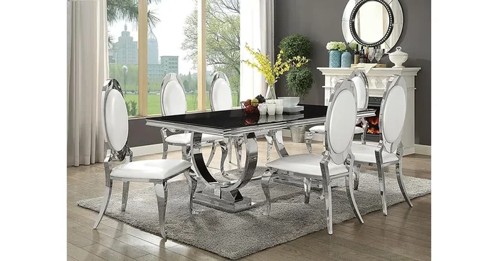 Antoine 7-piece Rectangular Glass Top Dining Set Chrome