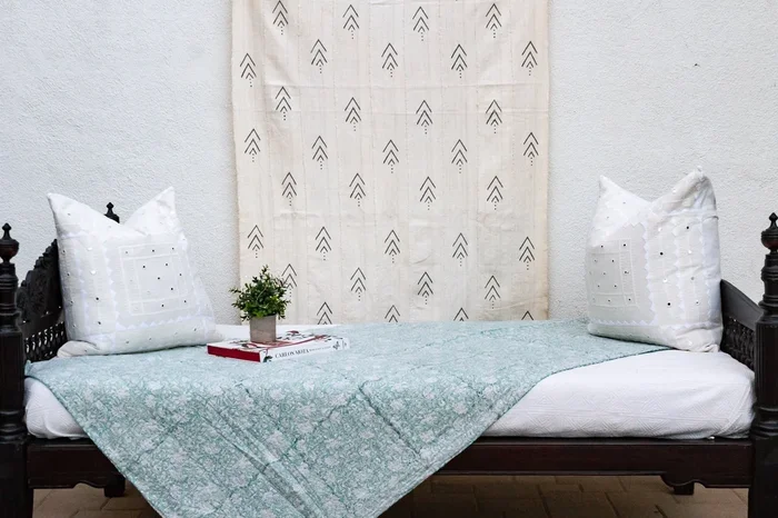 Aqua Bagh Indian Block Print Indian Coverlet (Trade)