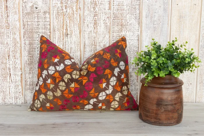 Ara Antique Indian Folk Lumbar Pillow Cover