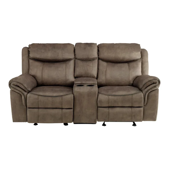 Aram Double Glider Reclining Love Seat with Center Console, Receptacles and USB Ports