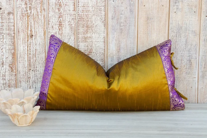 Aray Large Festive Indian Silk Queen Lumbar Pillow Cover