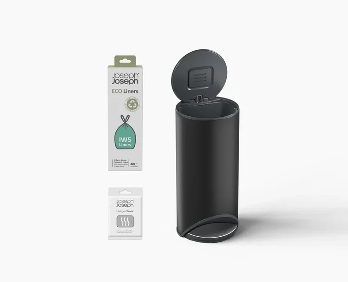 Arc™ 30L Easy-push Matt Black Pedal Trash Can Starter Set