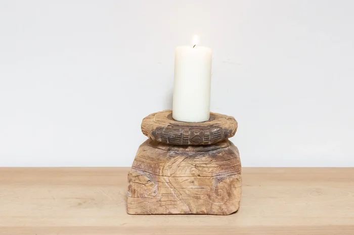 Aria Carved Wood Candle Holder (Trade)