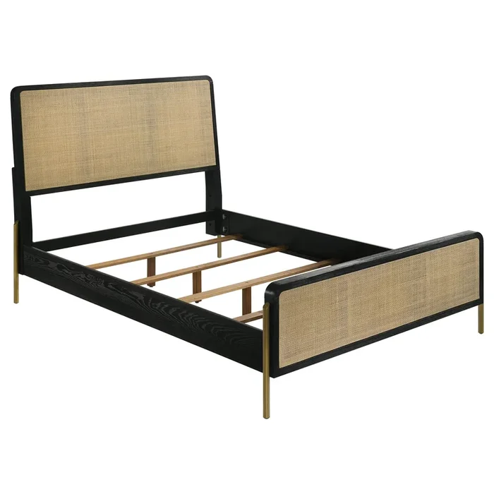 Arini Rattan California King Panel Bed Black and Natural