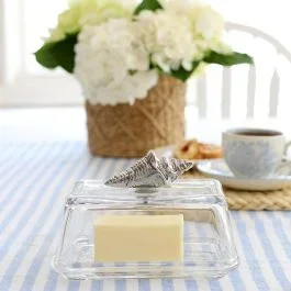 Arthur Court Shell Topped Glass Butter Dish