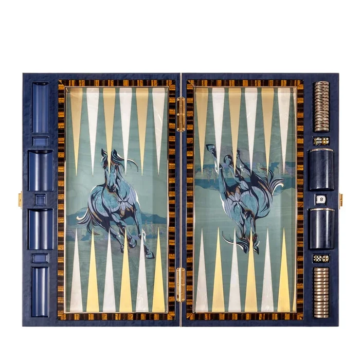 Artistic Inlaid Polychrome Backgammon Set by Fabio Calagna