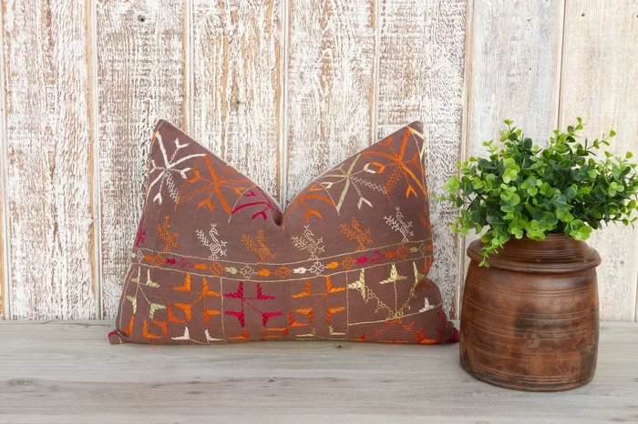 Aru Antique Indian Folk Lumbar Pillow Cover