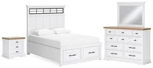Ashbryn Queen Storage Bed, Dresser, Mirror and Nightstand
