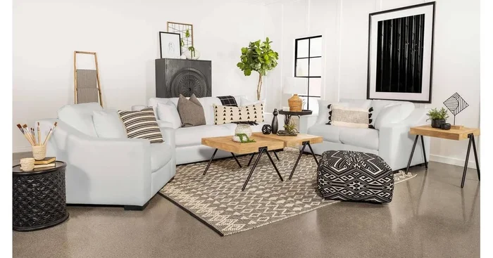 Ashlyn 3-piece Upholstered Sloped Arm Sofa Set White