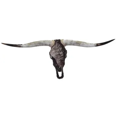 Authentic Longhorn Skull with Brindle Cowhide & Bronze Glass Bands