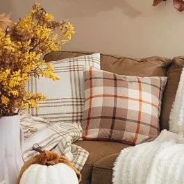 Autumn Plaid Square Throw Pillow