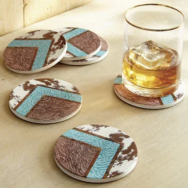 Aztec Cowhide Coasters – Set of 4- SALE