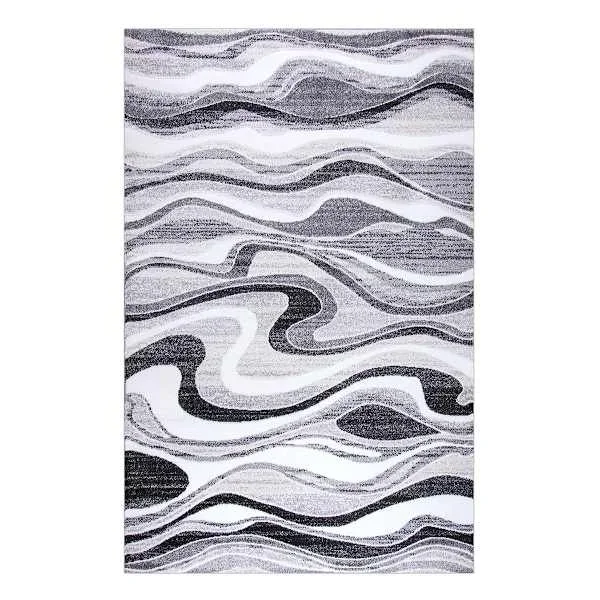 (B511) Soho Grey & Cream Waves Area Rug, 7×10