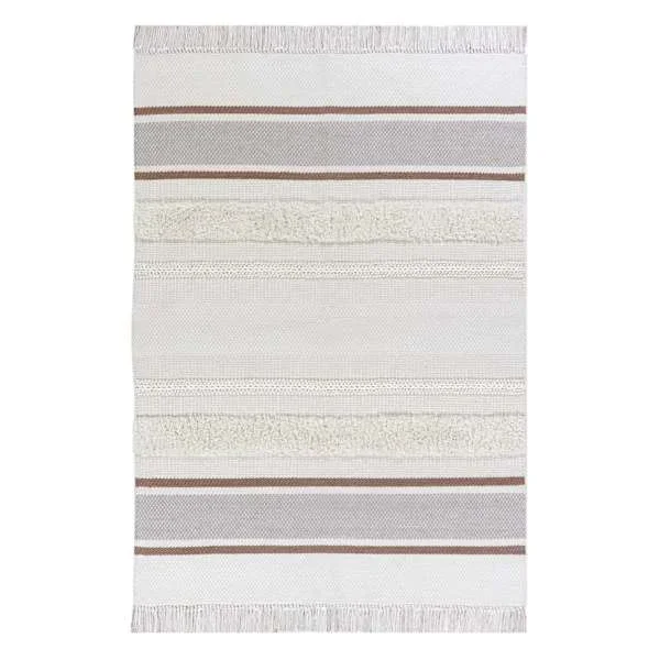 (B801) Honeybloom Ivory Striped Area Rug, 5×7