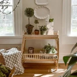 Bamboo and Rattan Accent Table With Shelf