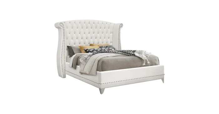 Barzini Upholstered Eastern King Wingback Bed White