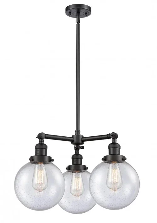 Beacon – 3 Light – 22 inch – Matte Black – Stem Hung – Chandelier (3442|207-BK-G204-8-LED)