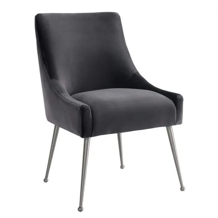 Beatrix Grey Velvet Side Chair with Silver Leg
