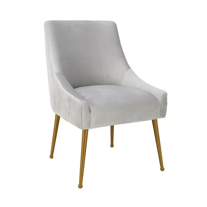 Beatrix Pleated Light Grey Velvet Side Chair
