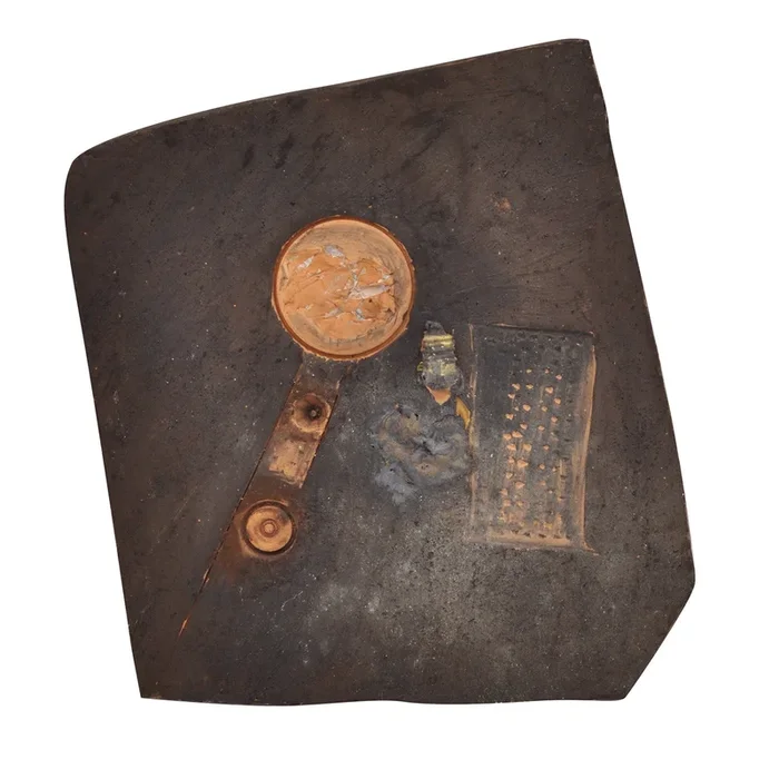 Black Decorative Plate with Orange Decoration