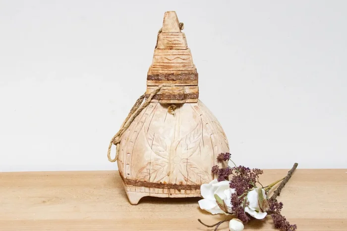 Bleached Wood Carved Indian Vessel (Trade)
