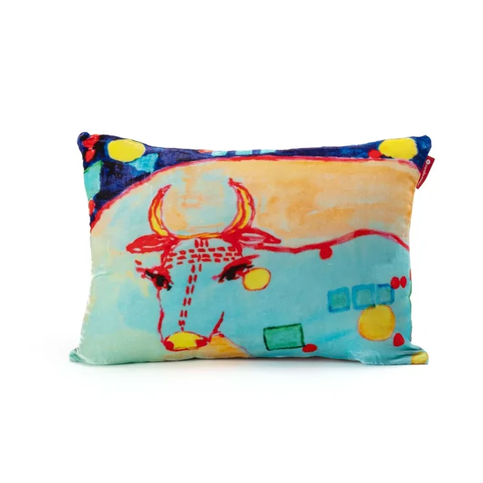 Blue Cow Silk Velvet Upholstered Cushion