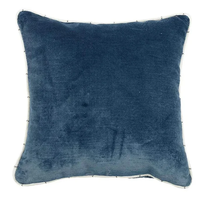 Blue Linen Velvet Carré Cushion and jacquard fabric