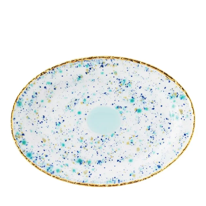Blue Marble Oval Plate with Crackled Rim