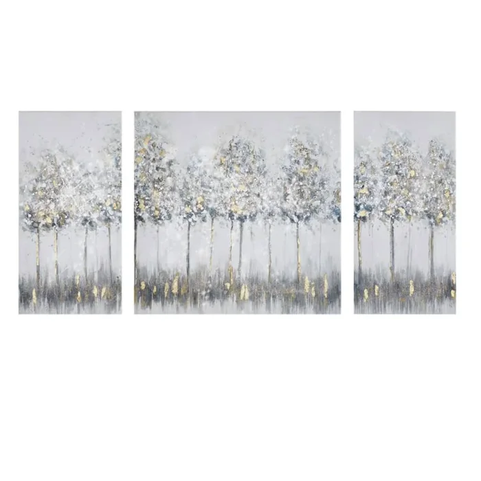 Blue Midst Forest Gold Foil Canvas Wall Art 3 Pc Set
