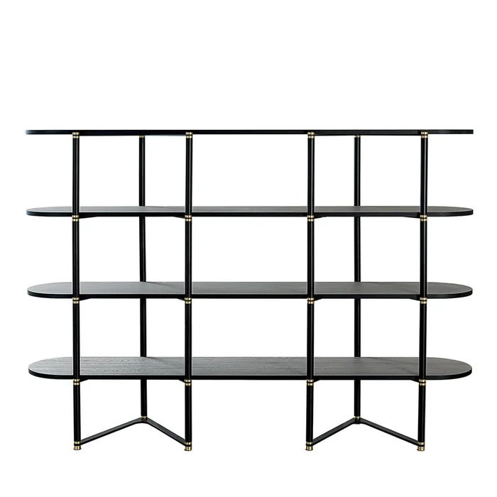 Boomerang Black Metal And Brass Bookcase With 4 Shelves by Pietro Russo Design