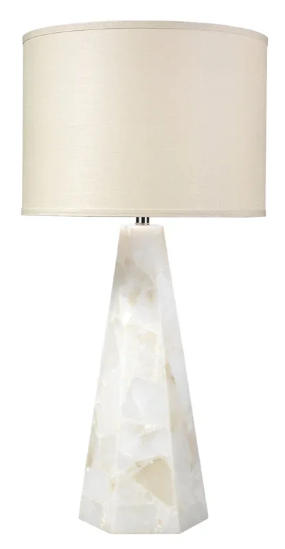 Borealix Alabaster Hexagon Table Lamp with Linen Shade