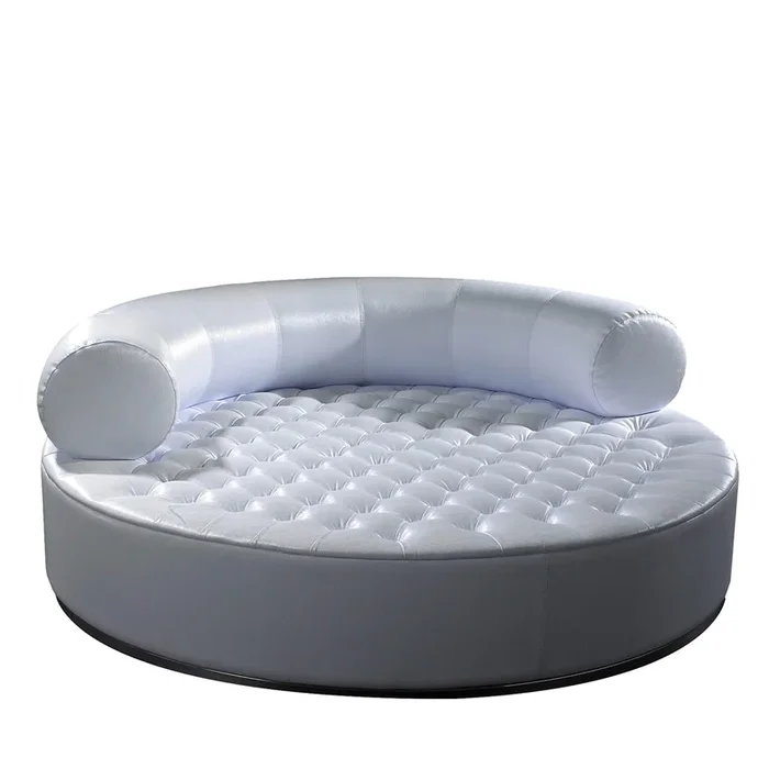 Breola Round Tufted White Pouf