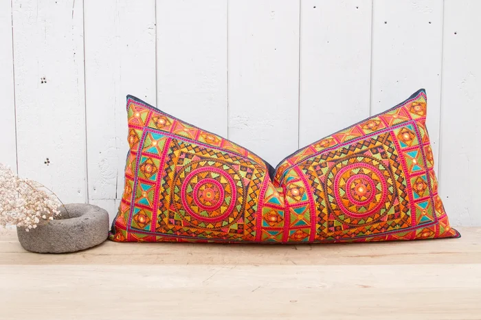 Bright Tribal Swati Embroidered Phulkari Pillow Cover