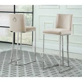 Brooke Beige Velvet Pub Chair (Set of 2)