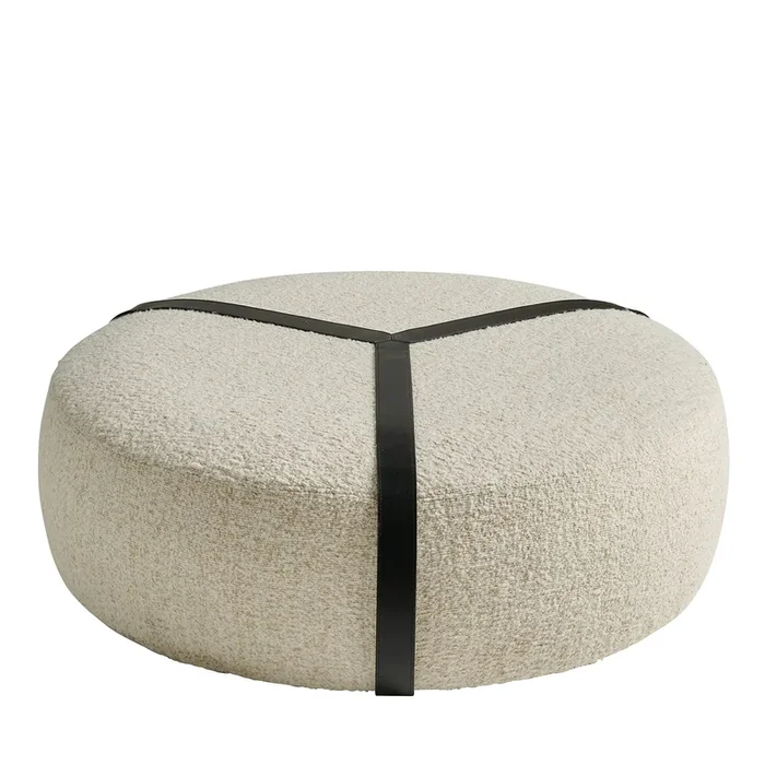 Brooklyn White Bouclè And Black Leather Belts Pouf