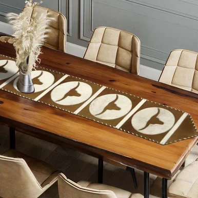 Brown Longhorn Moon Cowhide Table Runner – 96 Inch