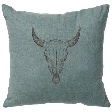 Bull Skull Linen Pillow – Ocean