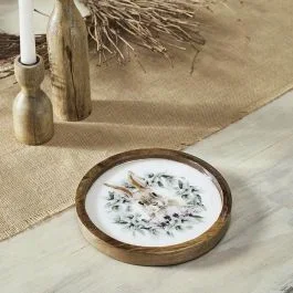 Bunny In Wreath Decorative Wood Plate 8 Inch Set of 4