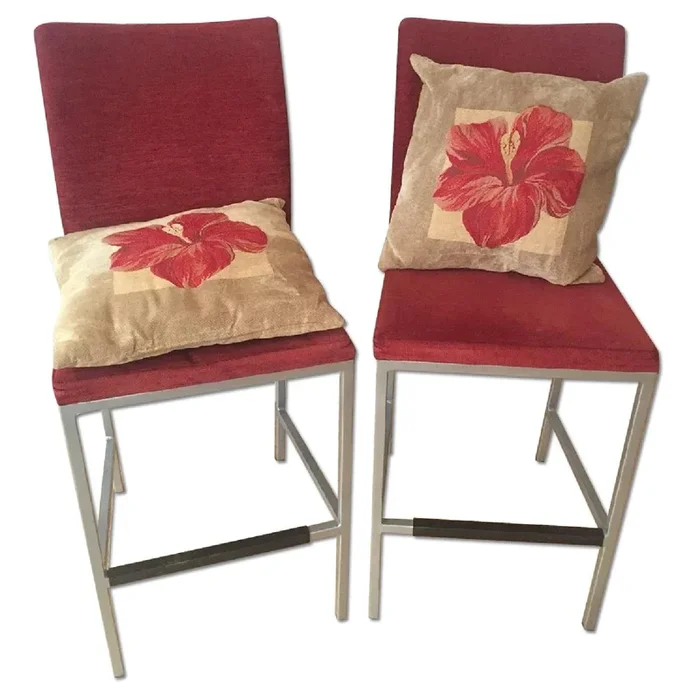 Burgundy Modern Stools w/ Matching Cushions
