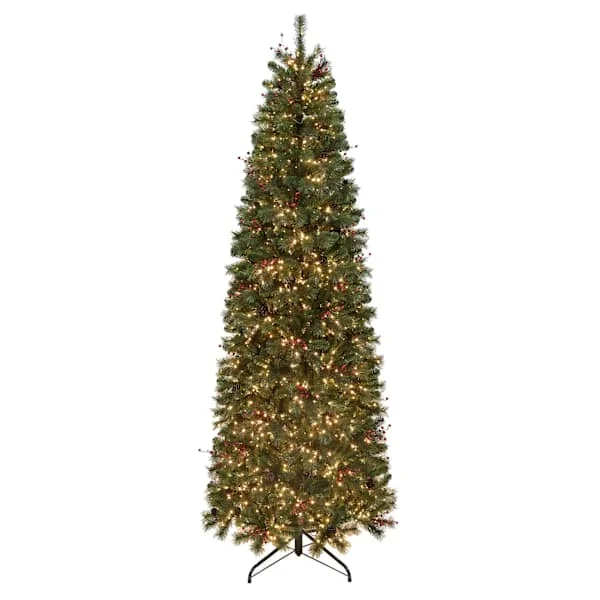 (C1) Pre-Lit LED Jackson Pine with Berries Christmas Tree, 9′