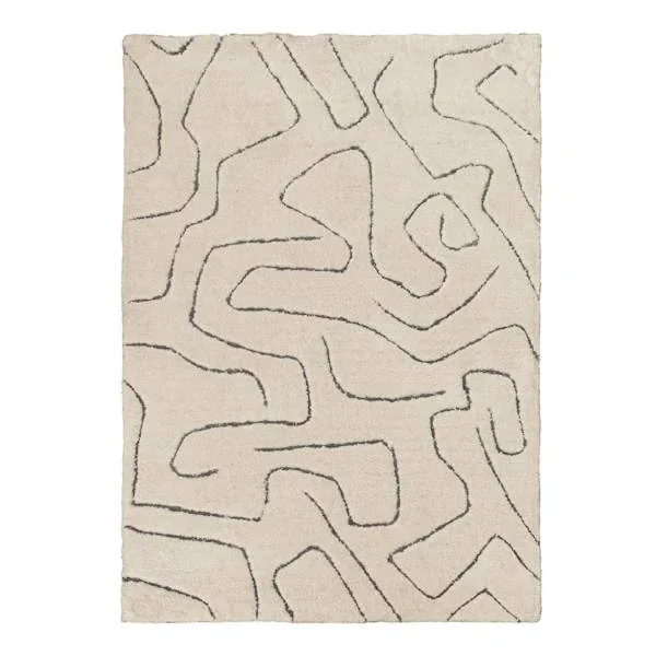 (C189) Crosby St. Ivory Geometric Shag Area Rug, 5×7