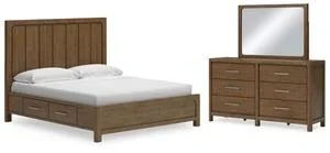 Cabalynn California King Panel Bed With Storage, Dresser and Mirror