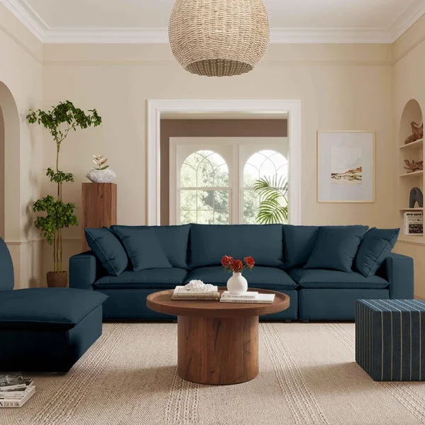 Cali 120″ Navy Performance Fabric Modular Sofa – Customizable Comfort