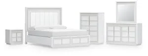 California King Upholstered Storage Bed With Mirrored Dresser, Chest and Nightstand